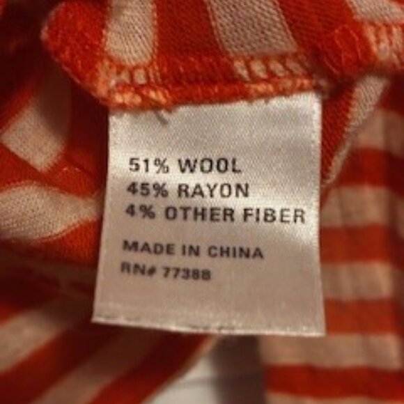 Stripe Orange and White Long Sleeve Crewneck, Wool blend, by "Hi Line", Sz Small - Picture 6 of 6